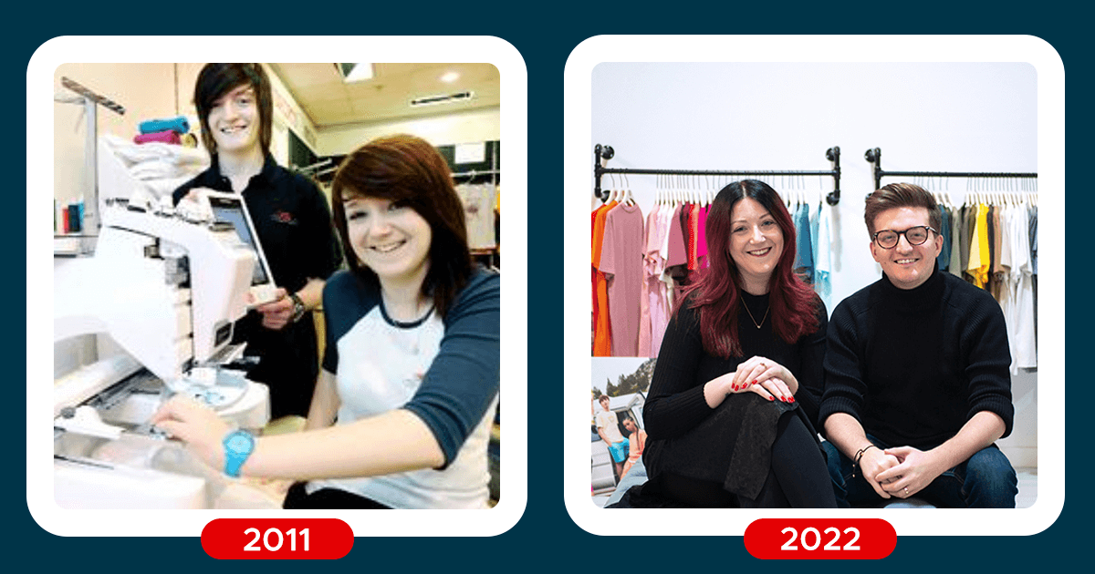 Co-founders Alex and Amy ten years apart