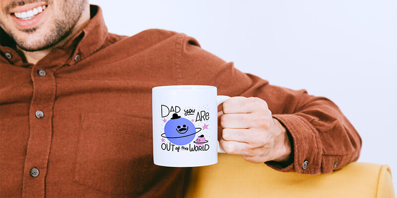 11oz mug with a colour print text dad, you're out of this world