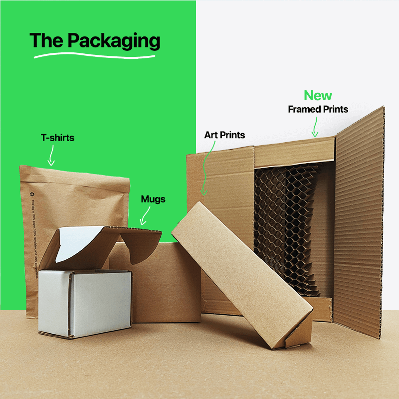 various packaging types that inkthreadable use, cardboard boxes and paper bags