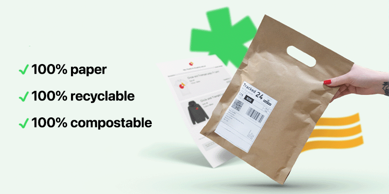 t-shirt packaging is 100% paper, 100% compostable and 100% recyclable
