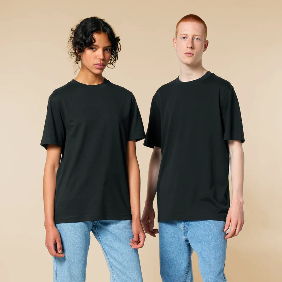 two models wearing oversized black sparker t-shirts
