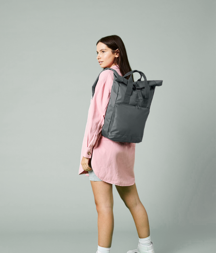 Embroidered Twin Handle Roll-Top Backpack