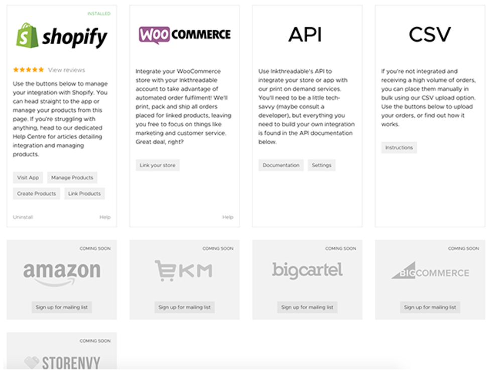 Update: Integrations page