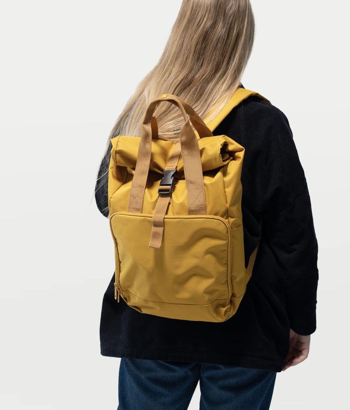 Embroidered Twin Handle Roll-Top Backpack